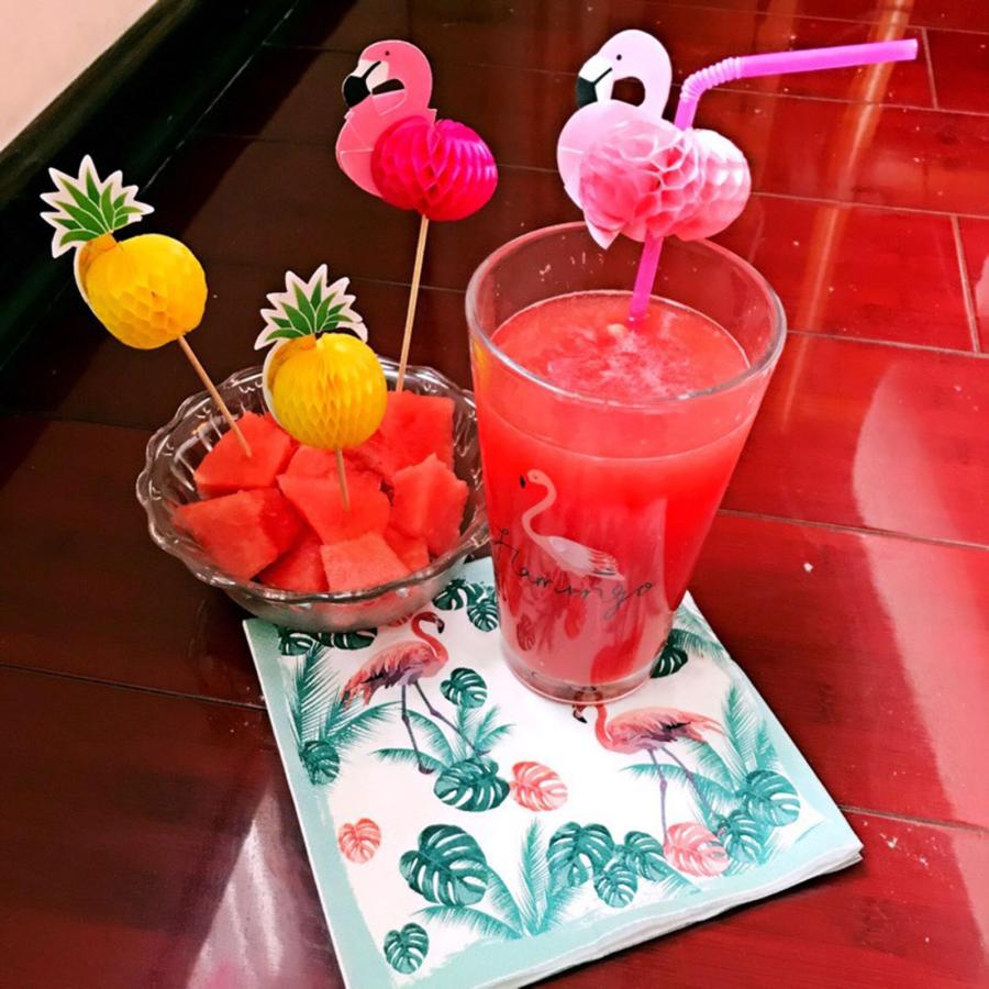100本セット ストロー 使い捨て プラスチック製ストロー カラフル傘 3D
