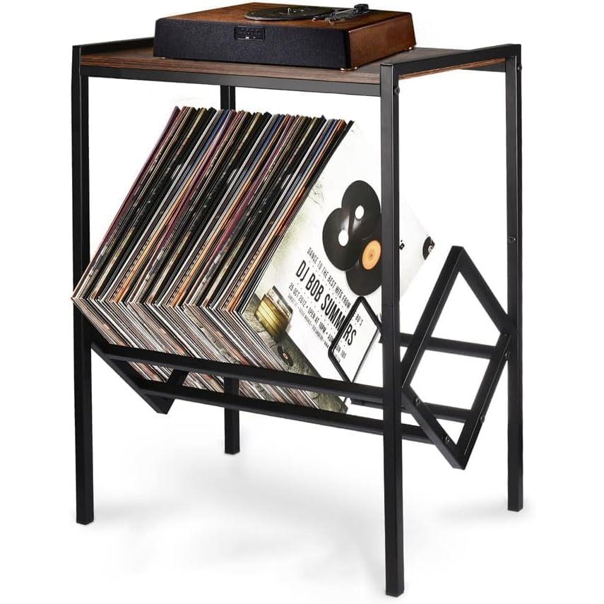 レコードラック レコード台 レコードプレーヤースタンド 最大80枚の