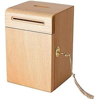 木製 貯金箱 お札ちょきん箱，大容量 鍵付き 大きい お札貯金箱 詰まり