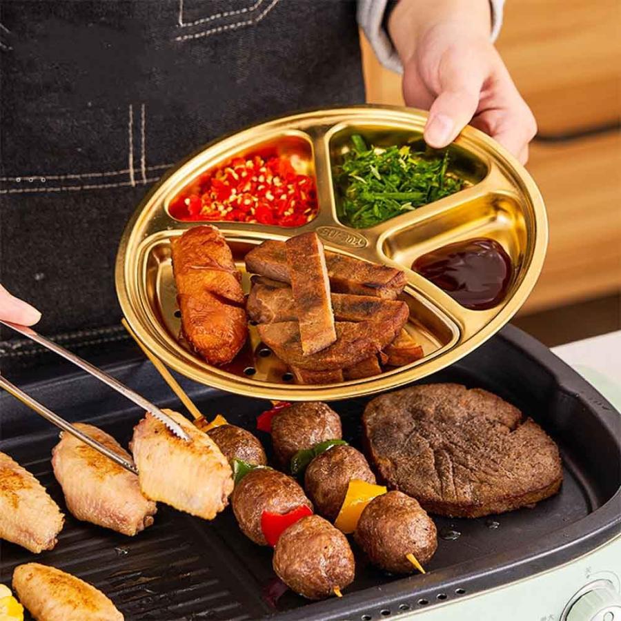 仕切りタレ入れ皿 304ステンレス焼肉皿 油切り水切り バーベキュー調味