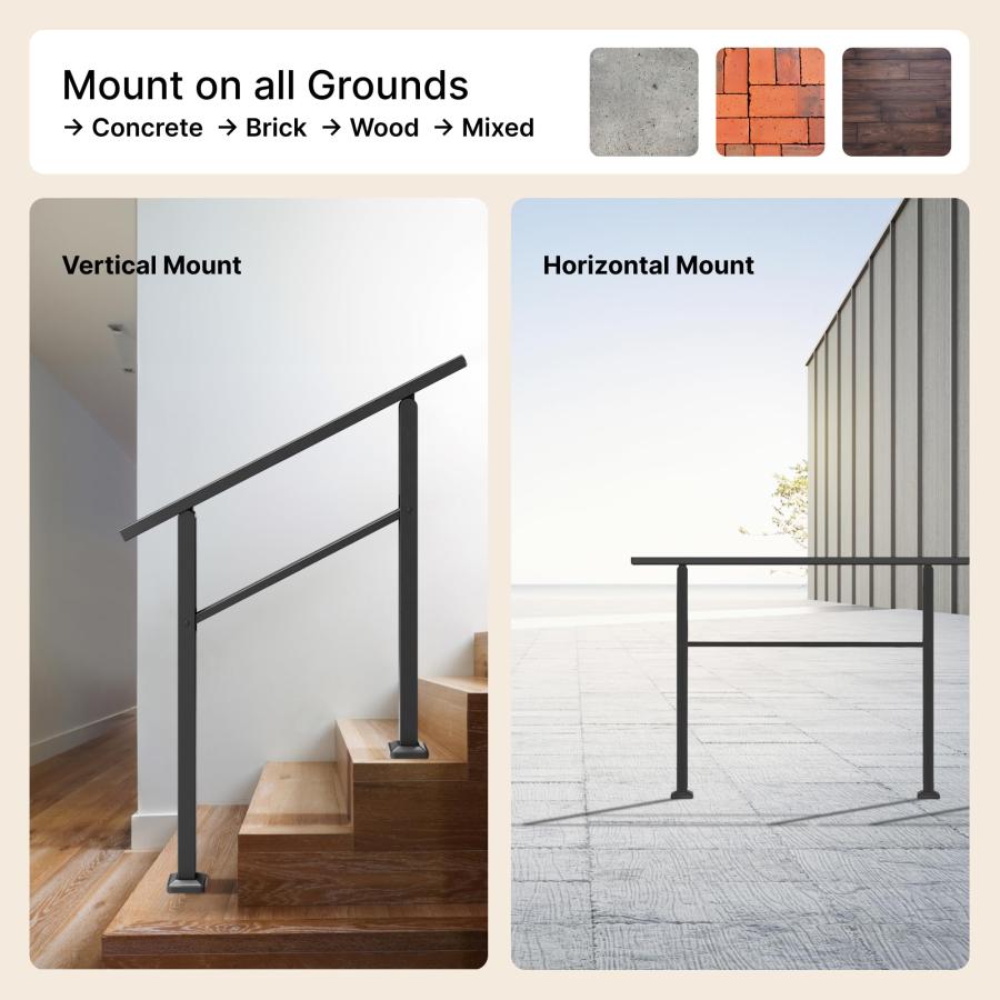 金属製手すり 屋外の階段用 1~4段に対応 錬鉄製の階段手すり 4フィート