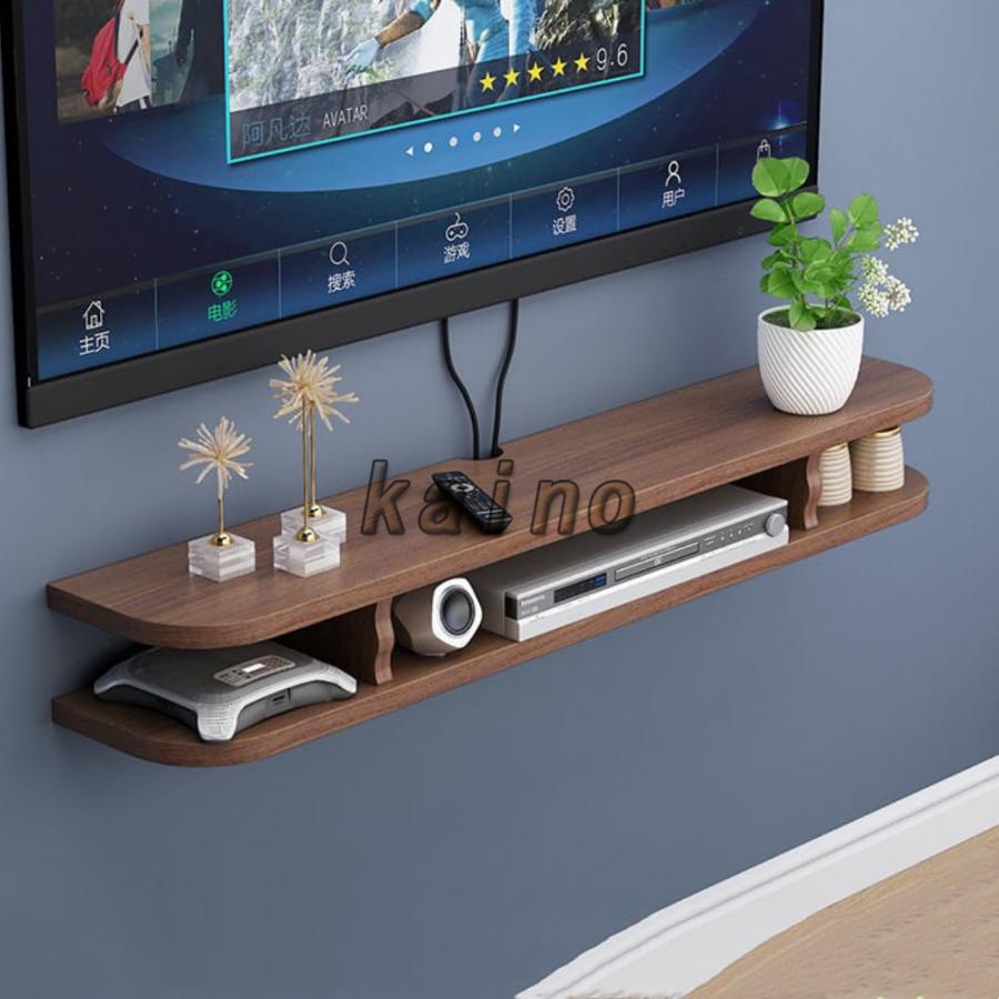 壁掛けテレビ台木製-ウォールシェルフ 傷つけない 木製収納ラック 引き出 木製 棚 横長 壁掛け 収納 おしゃれ 壁掛け棚 DVD プレーヤー TV ボックス、リモコン収 の商品画像