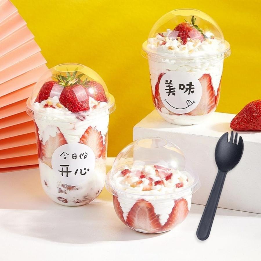 50個パック プラスチックカップ 使い捨てパフェカップ ドーム蓋と 