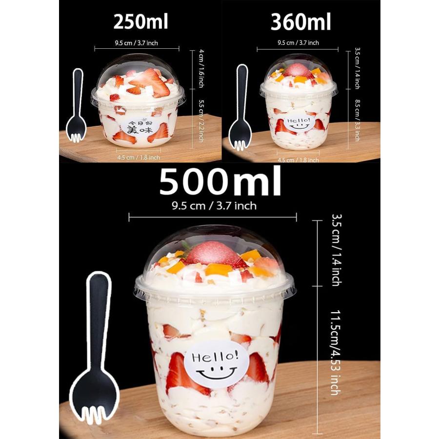50個パック プラスチックカップ 使い捨てパフェカップ ドーム蓋と 