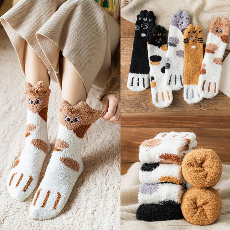 レディース もこもこ ソックス 靴下 あったか 5足セット 猫の肉球