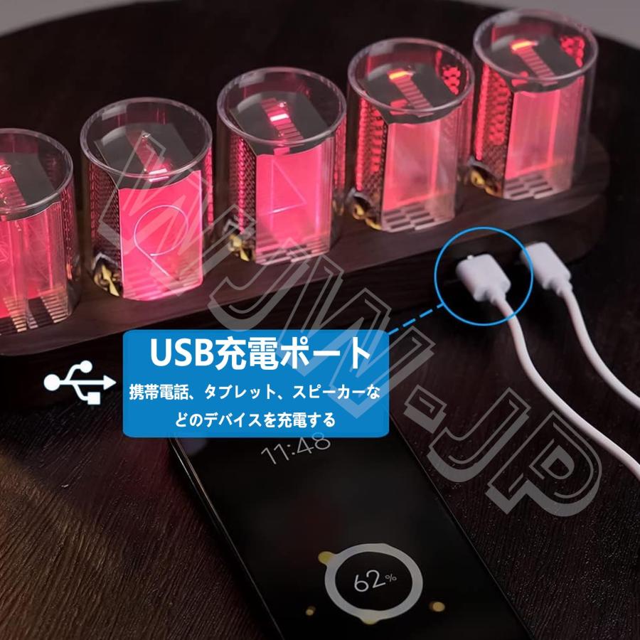 ニキシー管風置き時計 レトロモダン木製クロック 1600万色 RGB