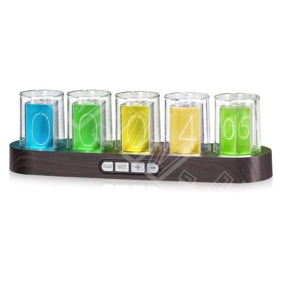 ニキシー管風置き時計 レトロモダン木製クロック 1600万色 RGB