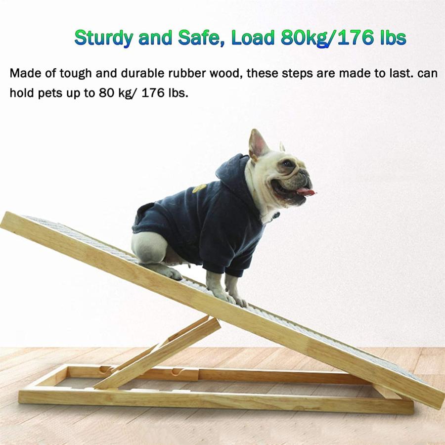 ペット用階段 犬 階段 犬用スロープ，負荷176ポンドの 背の高いベッド、ソファ、車、SUV、窓用の高さ調節可能なペット用階段 木製の折りたたみ式スロープ，ペッ