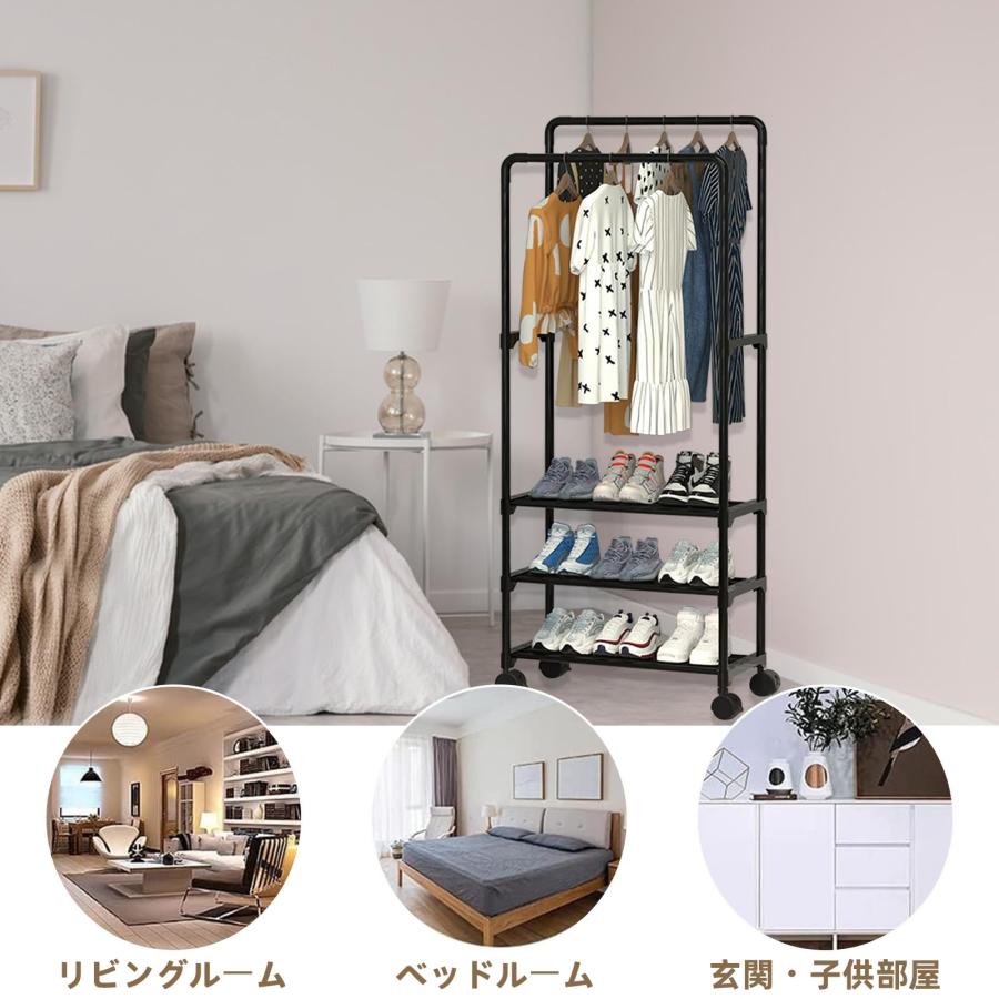 ハンガーラック 幅57.5×奥行30×高さ143cm ミニ洋服ラック 3段棚付き