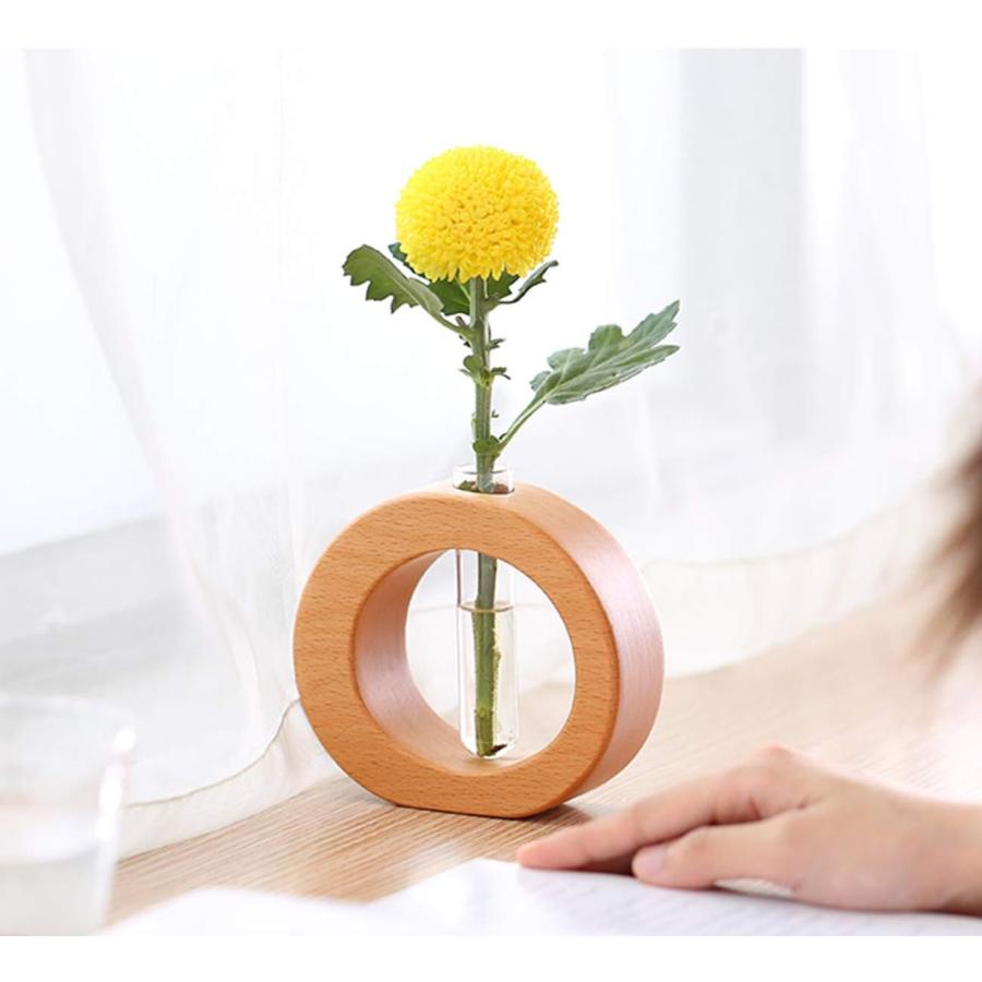 一輪挿し花瓶 試験管1本付きガラス製 卓上花瓶 ミニ花器 木製花器