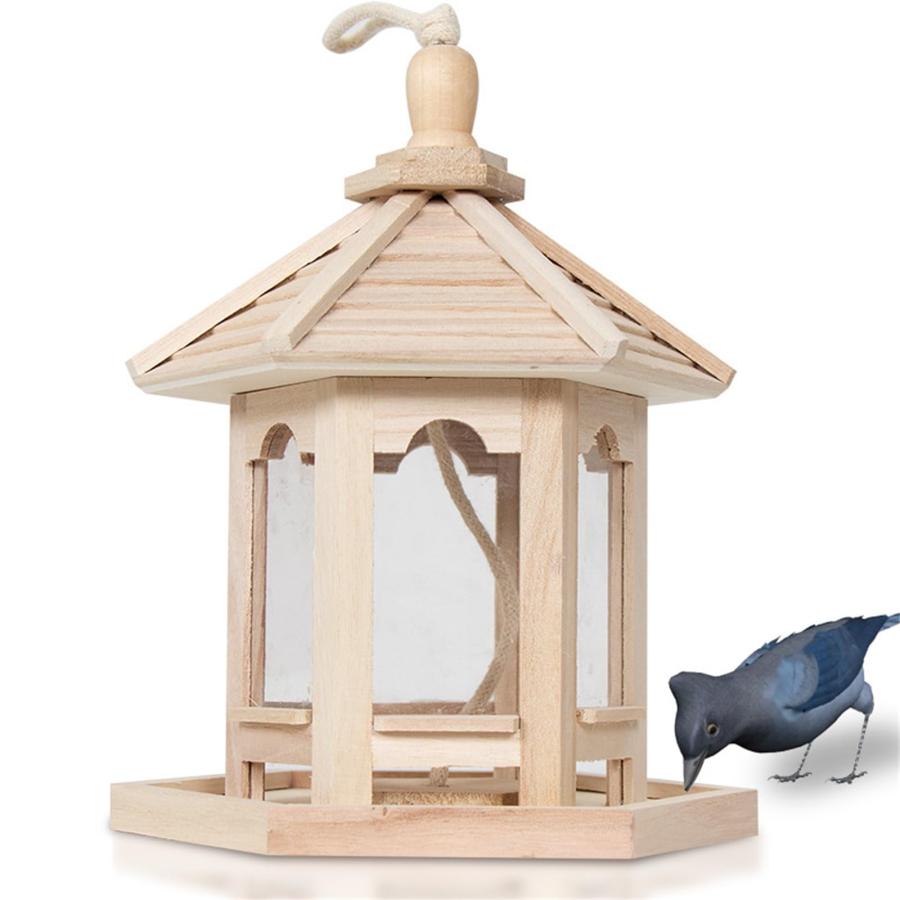 バードフィーダー木製 鳥 餌箱野鳥 餌 入れ 屋根 付き吊下げ 餌