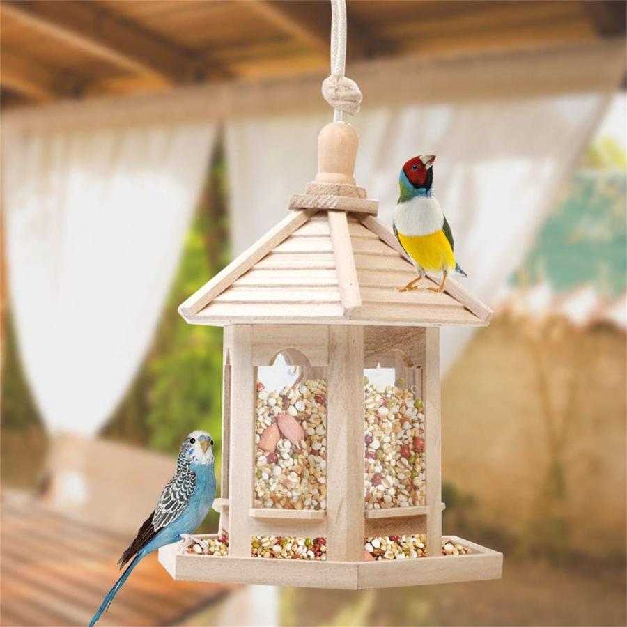バードフィーダー木製 鳥 餌箱野鳥 餌 入れ 屋根 付き吊下げ 餌 バードフィーダー木製 鳥 餌箱野鳥 餌 入れ 屋根 付き吊下げ 餌