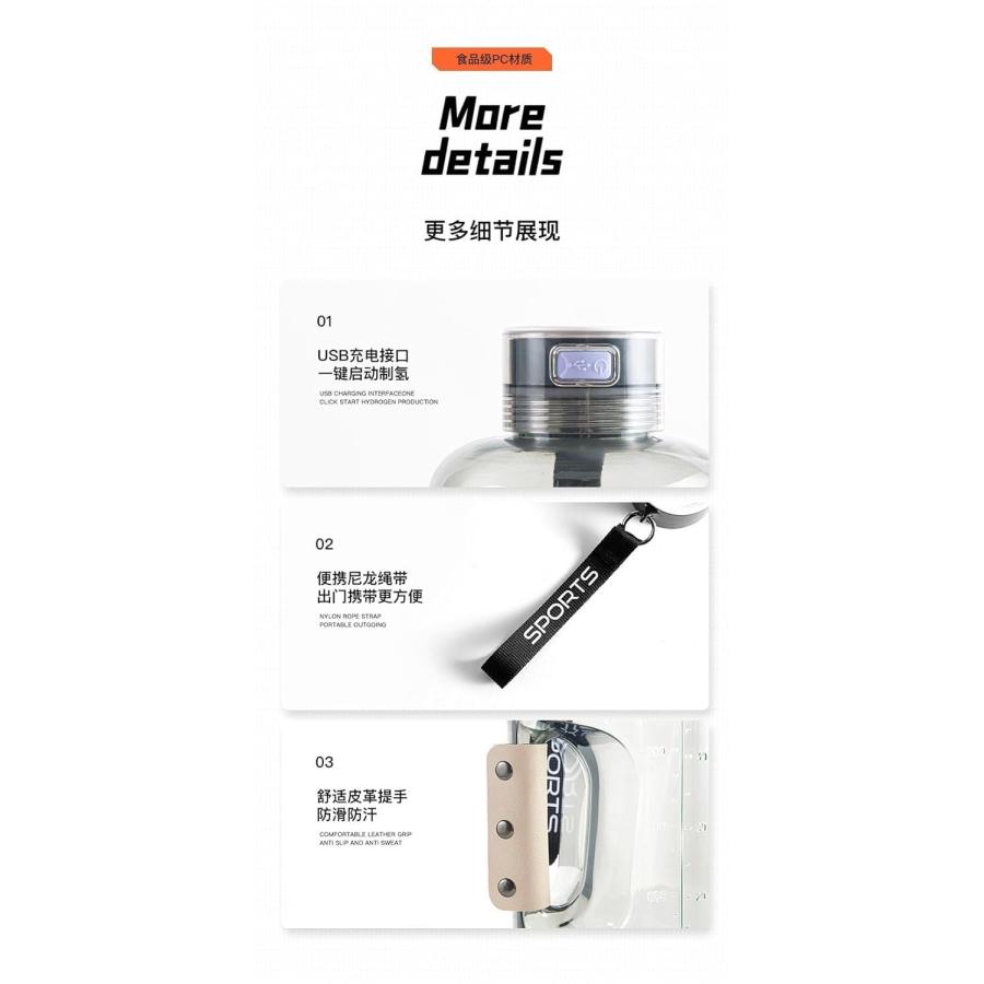 水素水生成器 超高濃度 携帯 充電式 水素水ボトル 1500ML ボトル式電解