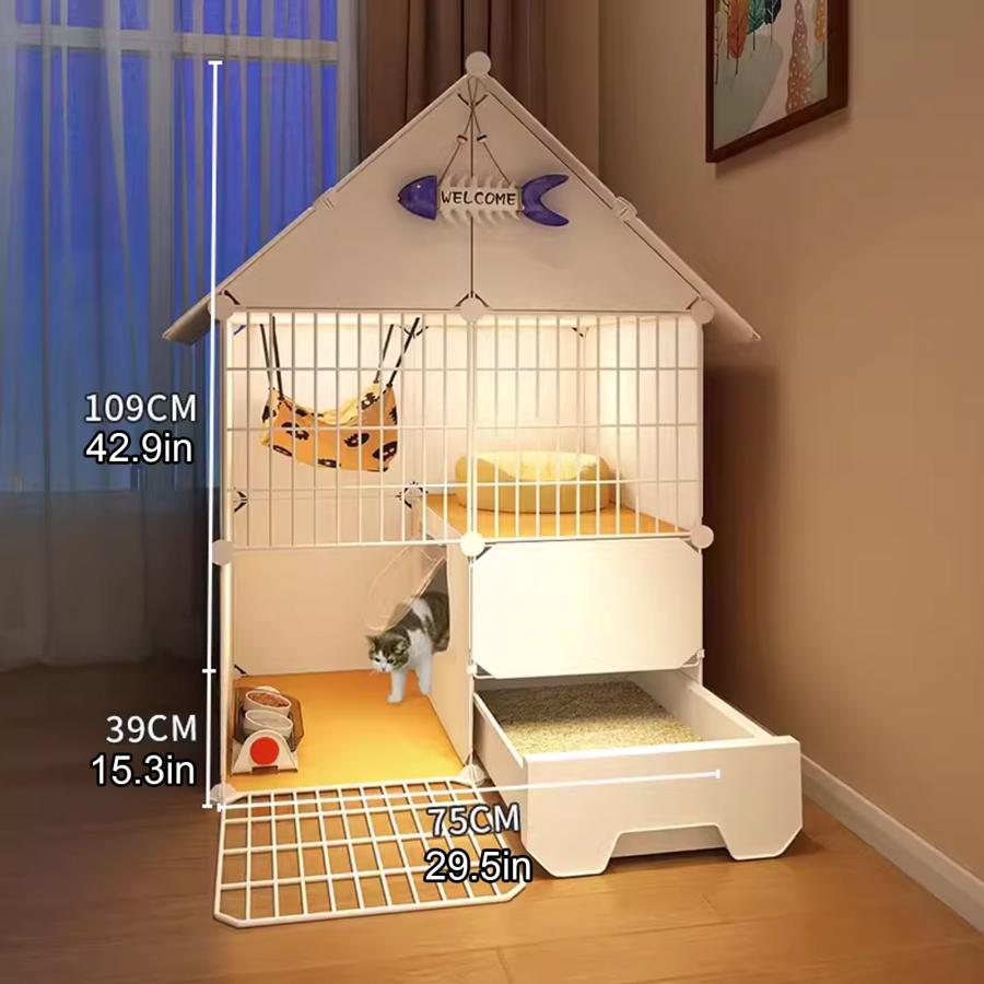 猫ケージエンクロージャ 屋内 DIY 猫プレイペン はしご&猫の巣付き 