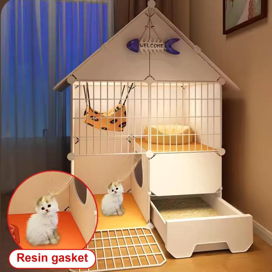 2/3段猫ケージエンクロージャー 猫トイレ付き 通気性フェンスパネル