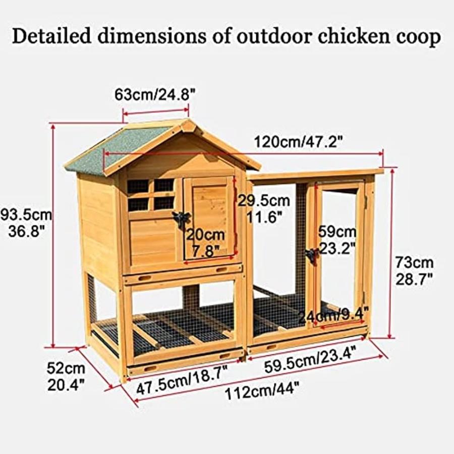 木製 鶏小屋 屋外 耐候性 大型 鶏かご 6羽の鶏用の大きな鶏小屋 防雨 