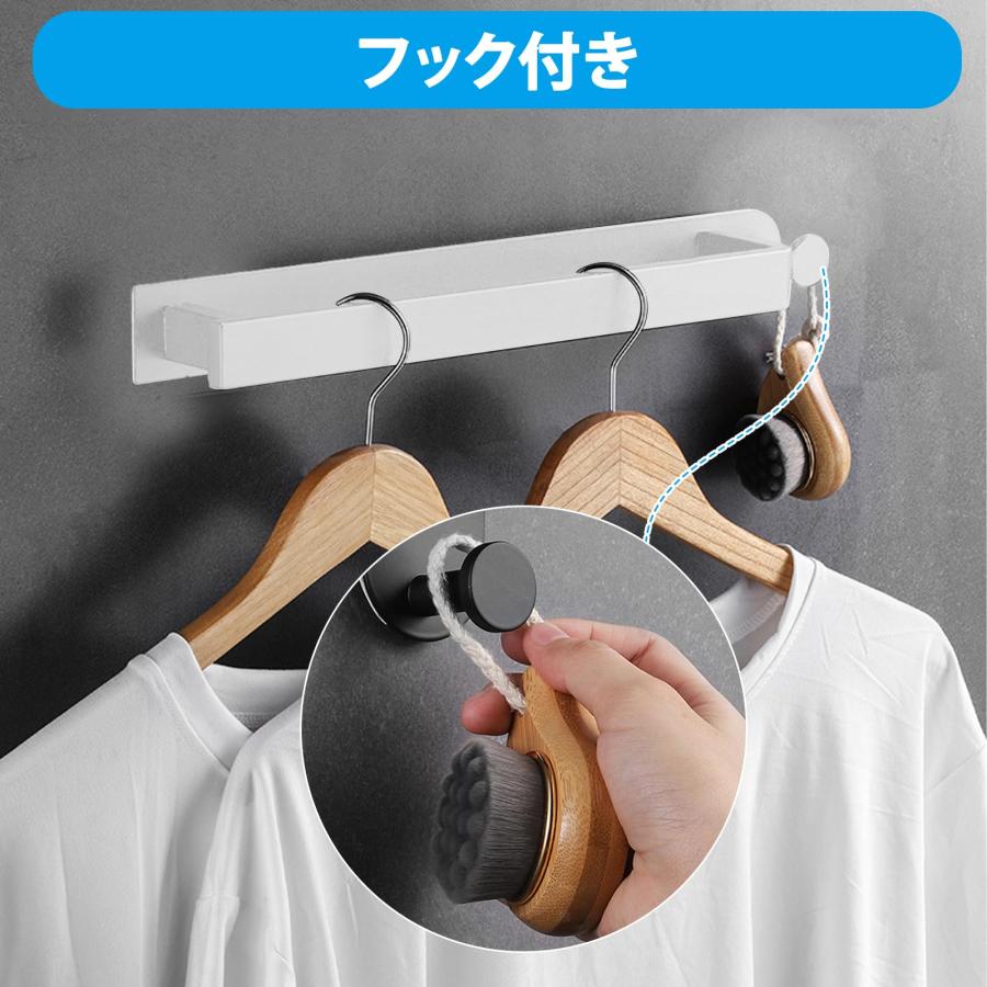 バスラック フック付　洗面器ホルダー　タオルホルダー　壁掛け 強力粘着 収納 タオル掛け タオルバー 40cm 強力粘着 穴あけない タオルハンガー