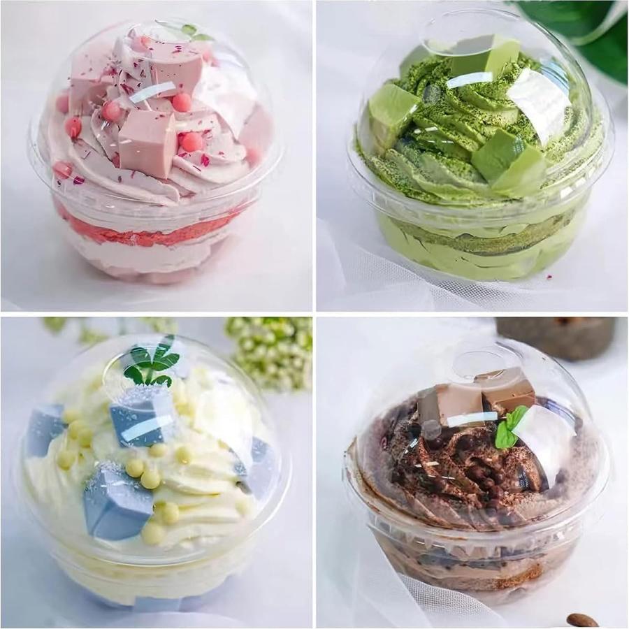 プラスチックカップ 使い捨てパフェカップ 透明 蓋付き 穴無し ドーム