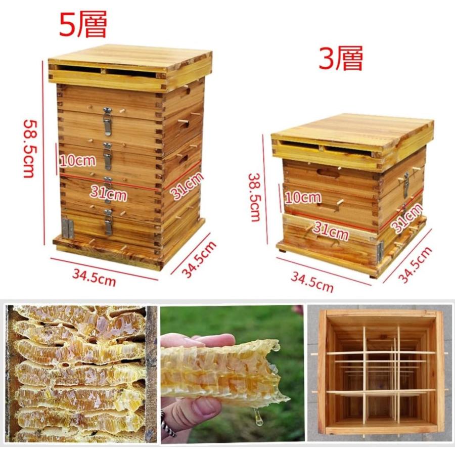 3/5階 蜜蜂巣箱 ミツバチ 巣箱 重箱式 養蜂箱 養蜂用具 杉材 蜂ハイブ