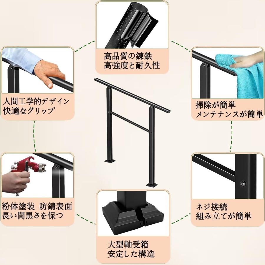 ブラック工業用チューブ錬鉄製手すり 階段用安全滑り止め階段手すり