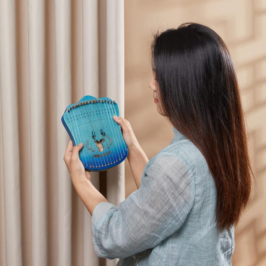 17弦 木製 親指ピアノ メタルストリン 指弾きの弦楽器 ミニライアー