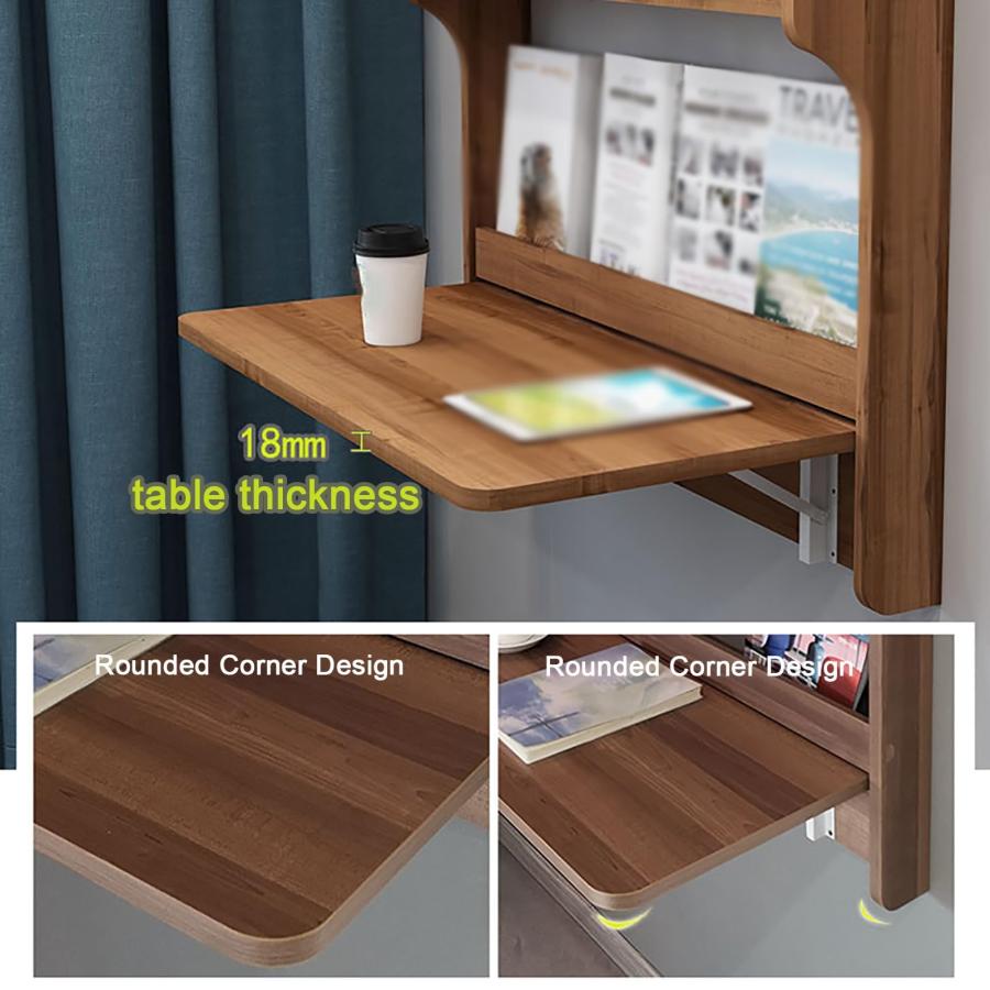 収納棚と一体化した折りたたみ式壁掛けドロップリーフテーブルデスク
