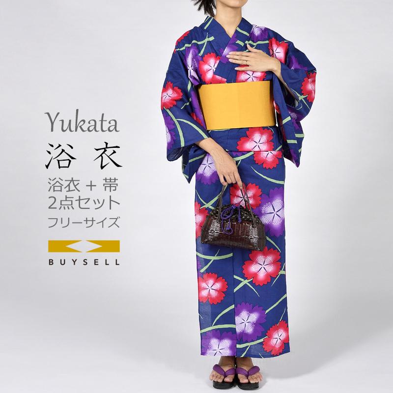 新品 浴衣 2点セット 作り帯 撫子 紺 赤 紫 黄緑 綿100 アウトレット 盆踊り 夏祭り お盆 花火 Yukataol 業務用 旅館 イベント ホテル バイセルオンライン Yahoo 店 通販 Yahoo ショッピング