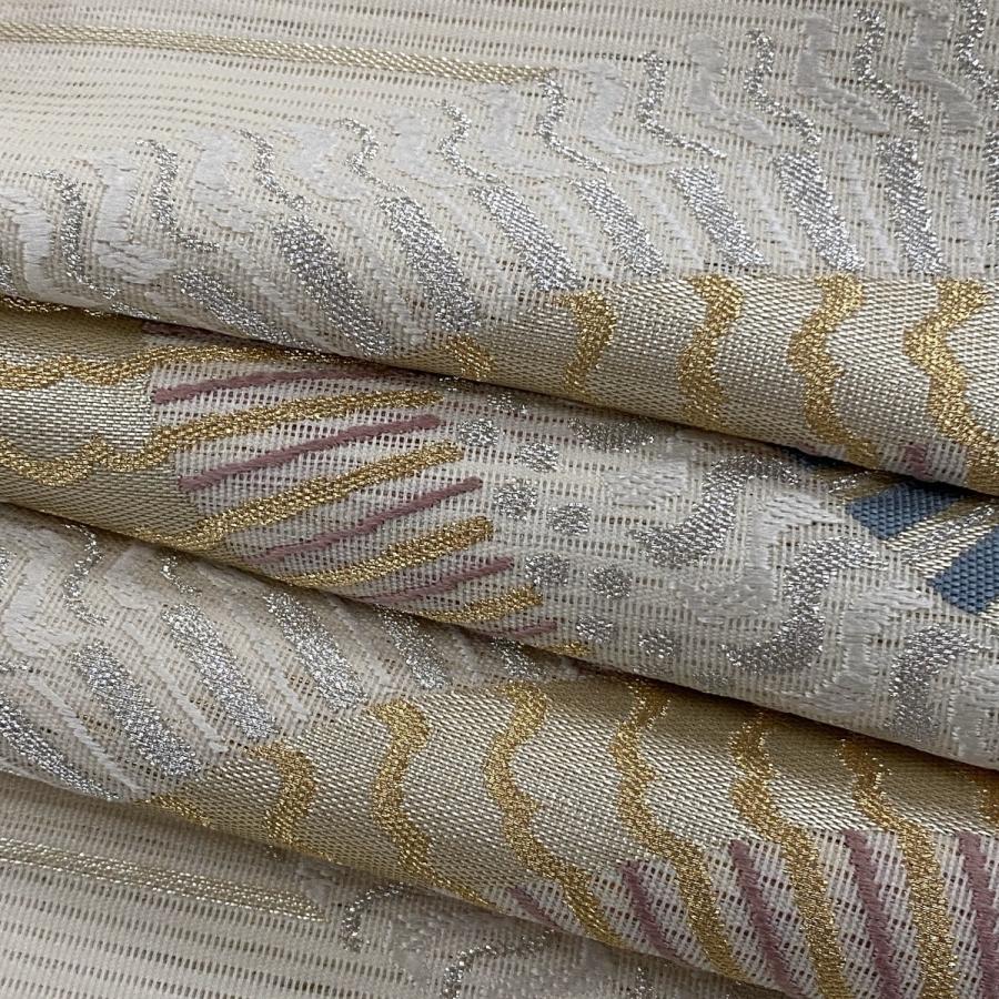 袋帯 美品 名品 夏帯 絽 いざよい 幾何学 金銀糸 唐織 ベージュ 六通 ...