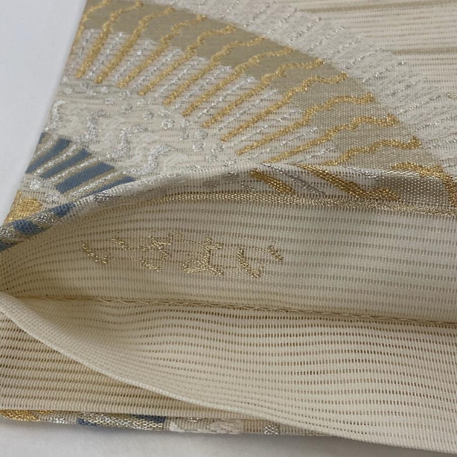 袋帯 美品 名品 夏帯 絽 いざよい 幾何学 金銀糸 唐織 ベージュ 六通 ...