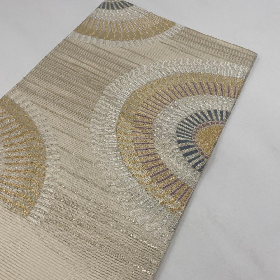 袋帯 美品 名品 夏帯 絽 いざよい 幾何学 金銀糸 唐織 ベージュ 六通 ...