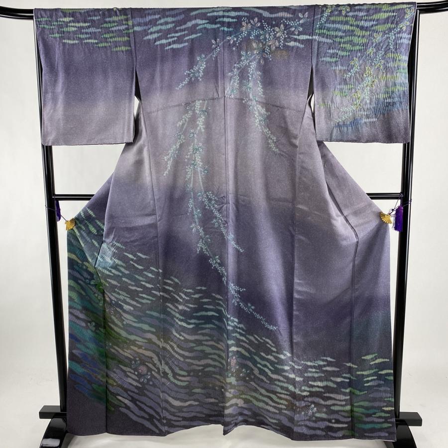 時間指定不可 訪問着 逸品 幾何学模様 草花 金彩 しぼり 紫 袷 身丈164cm 裄丈66cm M 正絹 中古 春夏新色 Karunacharitabletrust Org
