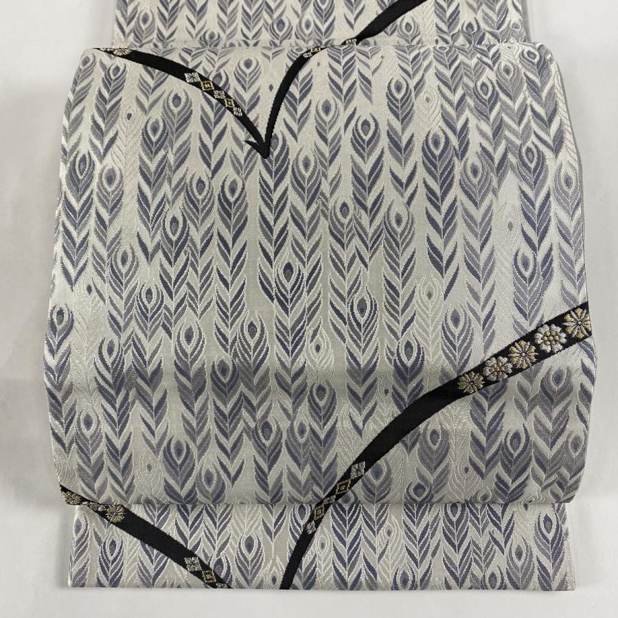 袋帯 美品 名品 孔雀羽根文 幾何学模様 花柄 金銀糸 箔 白 六通 正絹 中古 バイセルオンライン Yahoo 店 通販 Yahoo ショッピング