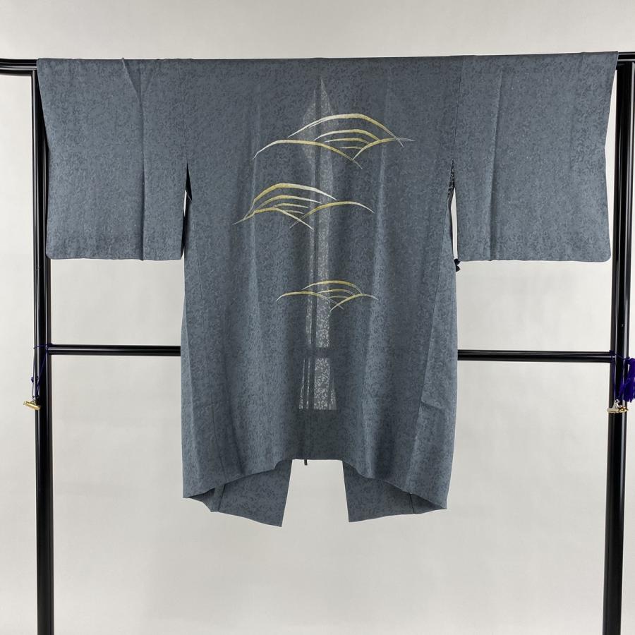 宅送 道中着 美品 逸品 落款あり 和装コート 鬼島武司 加賀友禅 幾何学 青灰色 身丈94 5cm 裄丈64 5cm M 正絹 アウトレット送料無料 Www Thedailyspud Com