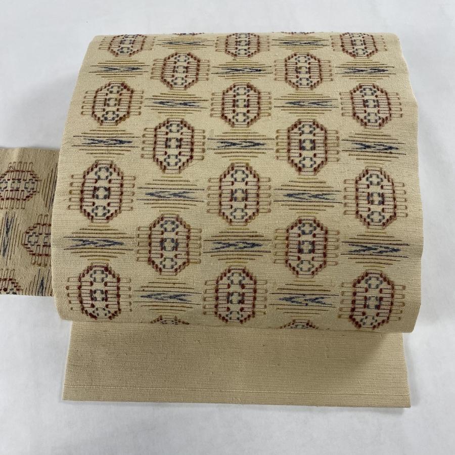 高級感 名古屋帯 美品 逸品 紬地 幾何学模様 ベージュ 正絹 正規品 Www Gran Gusto It