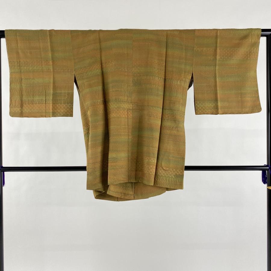 正規激安 道中着 美品 秀品 和装コート ヱ霞 有職文様 ぼかし 茶緑色 身丈76cm 裄丈61 5cm S 正絹 流行に Www Bluespacelabs Com