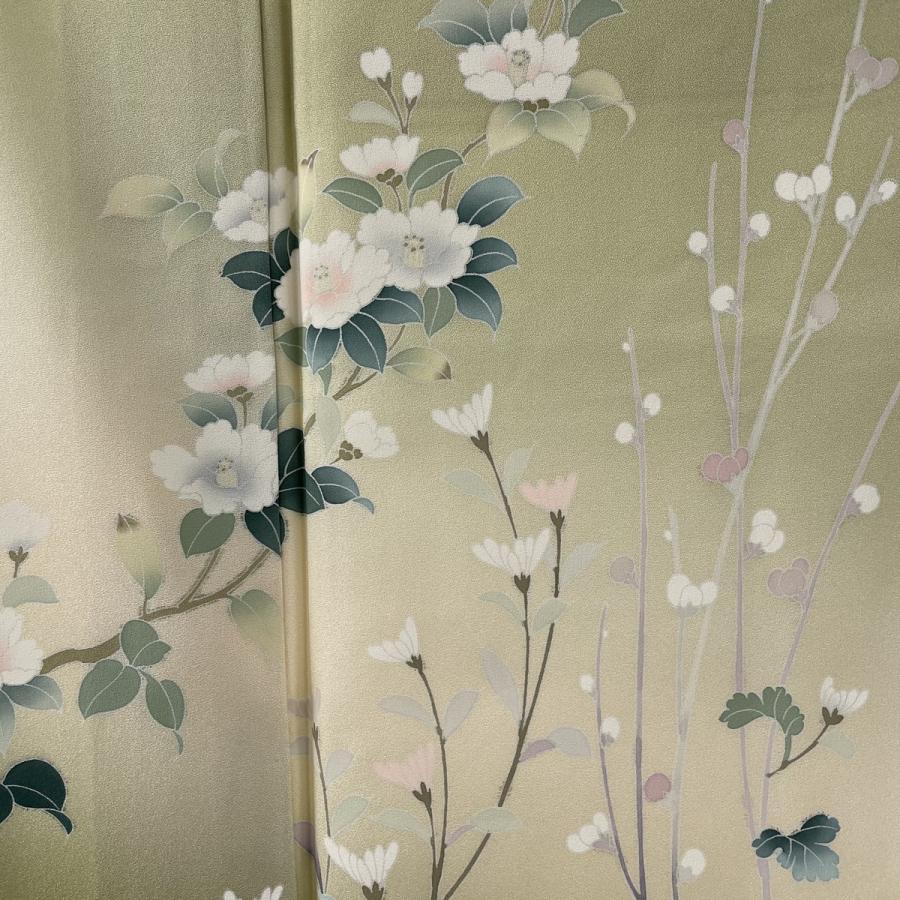 正規激安 訪問着 美品 秀品 袋帯セット 椿と梅 菊 ぼかし 鶯色 袷 身丈158cm 裄丈67cm M 正絹 中古 さらに値下げ Gestion Etechnologies Shop