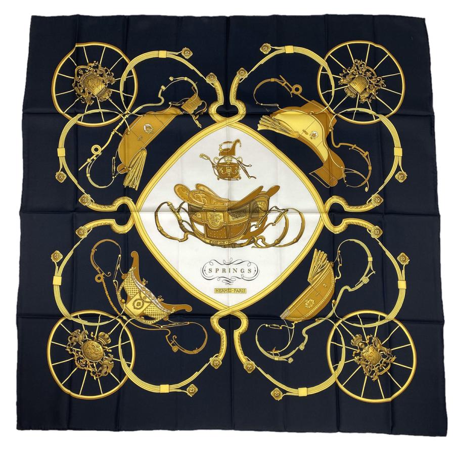 送料無料 エルメス Hermes カレ 90 Springs スプリングス 馬車 スカーフ シルク ブラック ゴールド レディース 超大特価 Tv Creativetalentnetwork Com