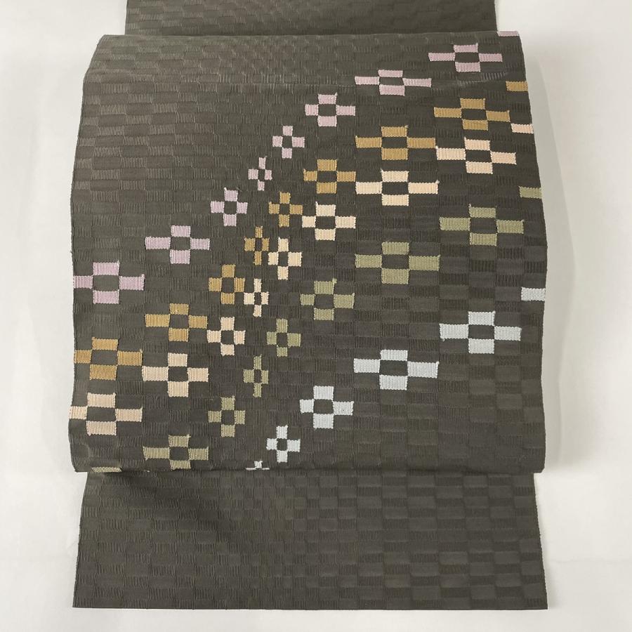 安いそれに目立つ 名古屋帯 美品 名品 松葉仕立て 幾何学 深緑 正絹 中古 アウトレット New Mantorose Com Sa