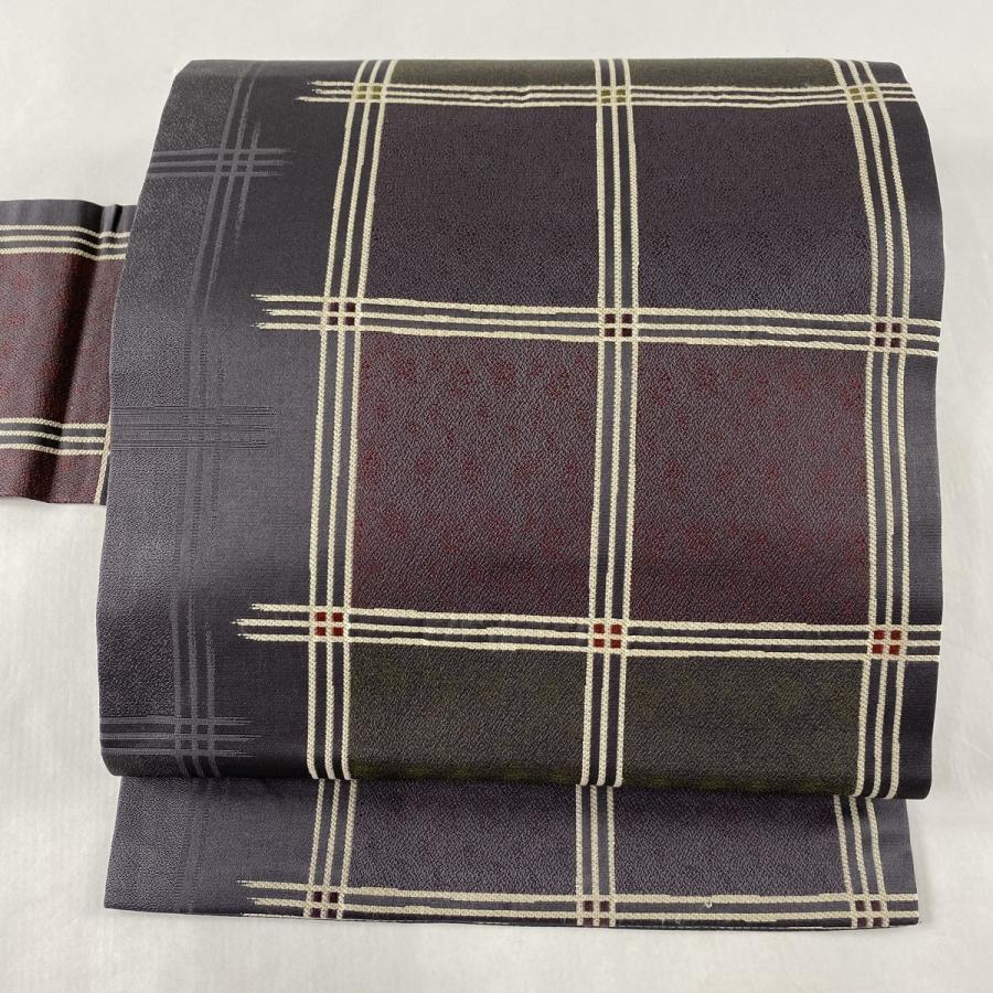 ポイント10倍 名古屋帯 美品 逸品 落款あり 証紙あり 細見昭 西陣織 河瀬満織物 格子 灰紫 正絹 高速配送 Www Luchoslujomania Com