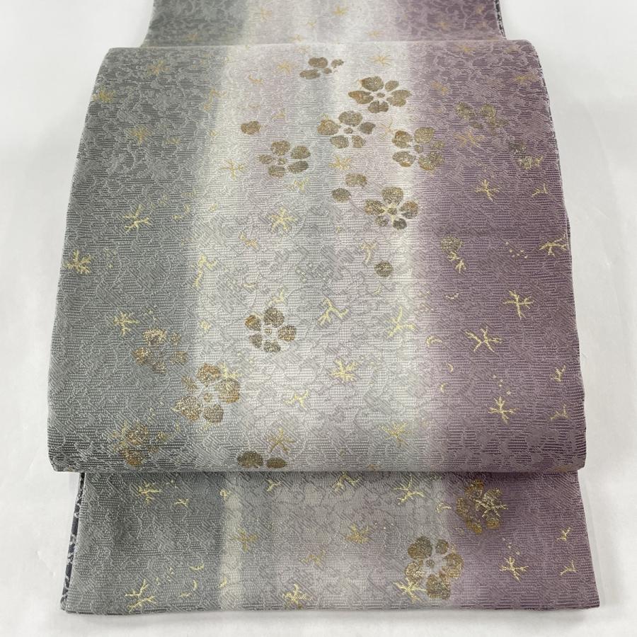 数量は多 袋帯 美品 名品 リバーシブル 桜 縦ぼかし 金銀彩 箔 紫 お太鼓柄 正絹 中古 在庫限り Www Skylanceronline Com