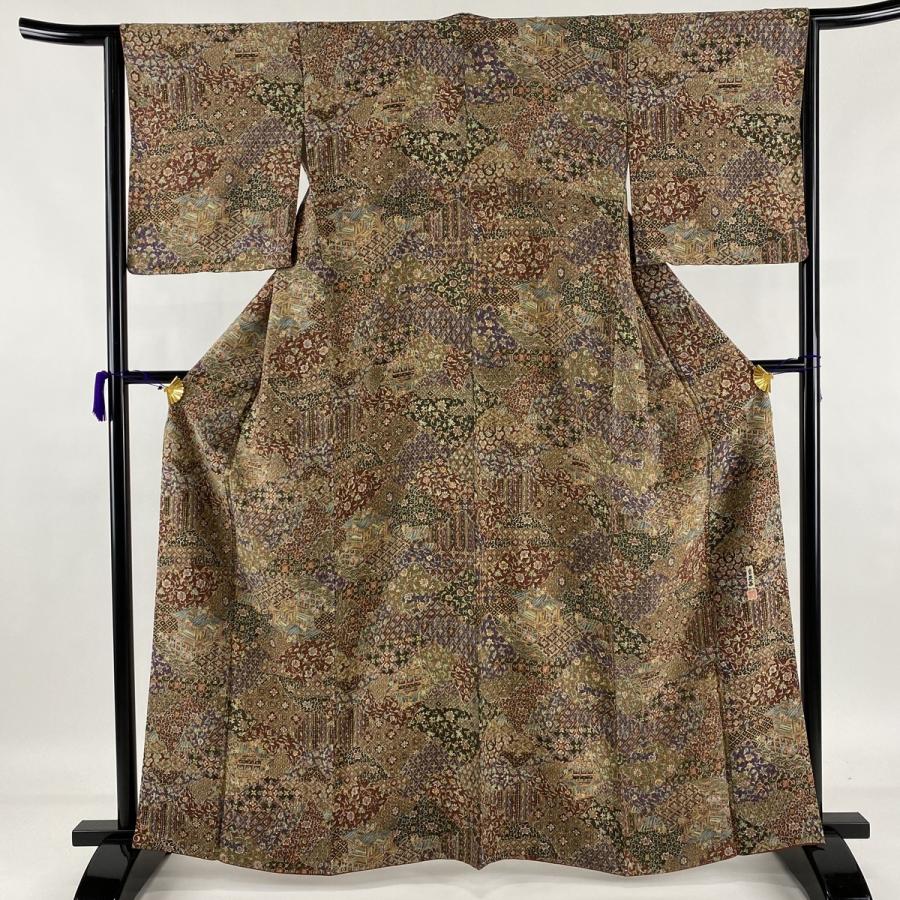 小紋 美品 秀品 落款あり 二代目 更甚 江戸更紗 寄せ柄 ちりめん 赤茶 袷 身丈164cm 裄丈64 5cm M 正絹 中古 バイセルオンライン Yahoo 店 通販 Yahoo ショッピング