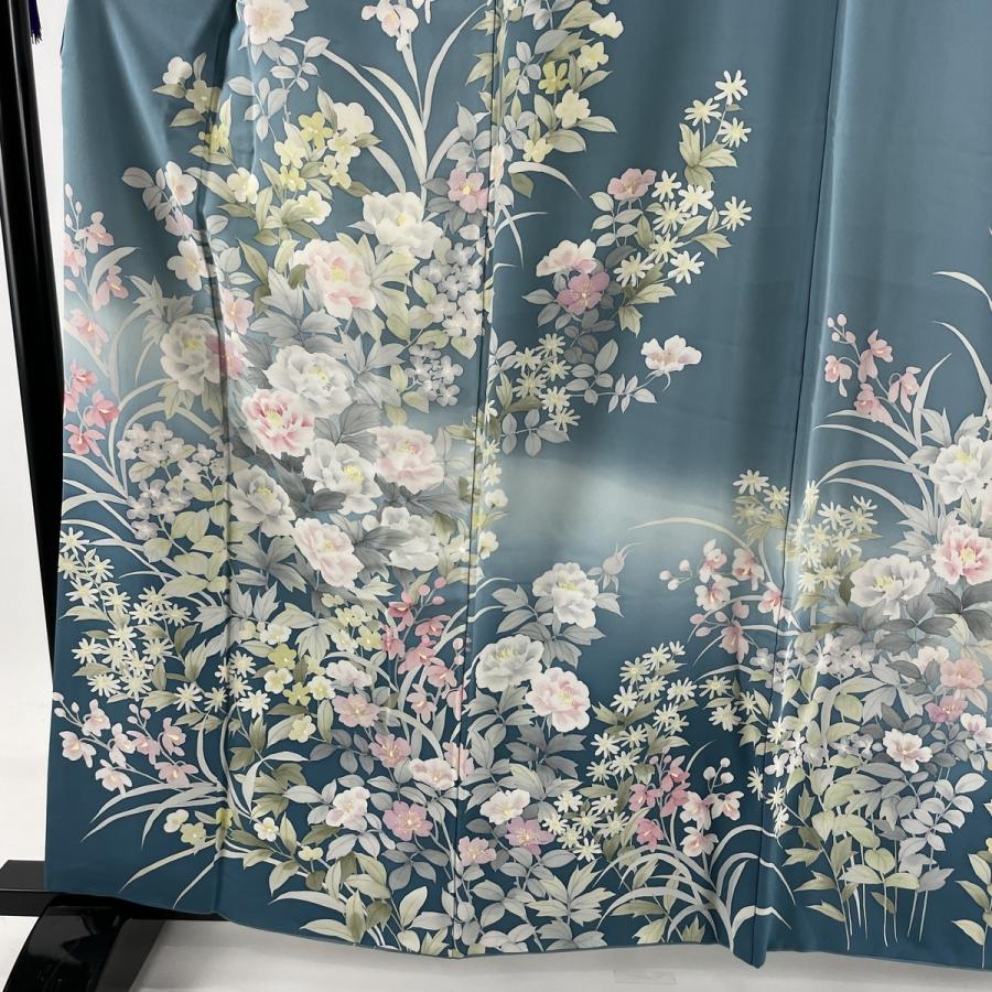 第1位獲得 訪問着 美品 名品 道長取 草花 銀彩 ぼかし 青黒 袷 身丈164cm 裄丈67 5cm L 正絹 史上最も激安 Langageetintegration Valdemarne Fr