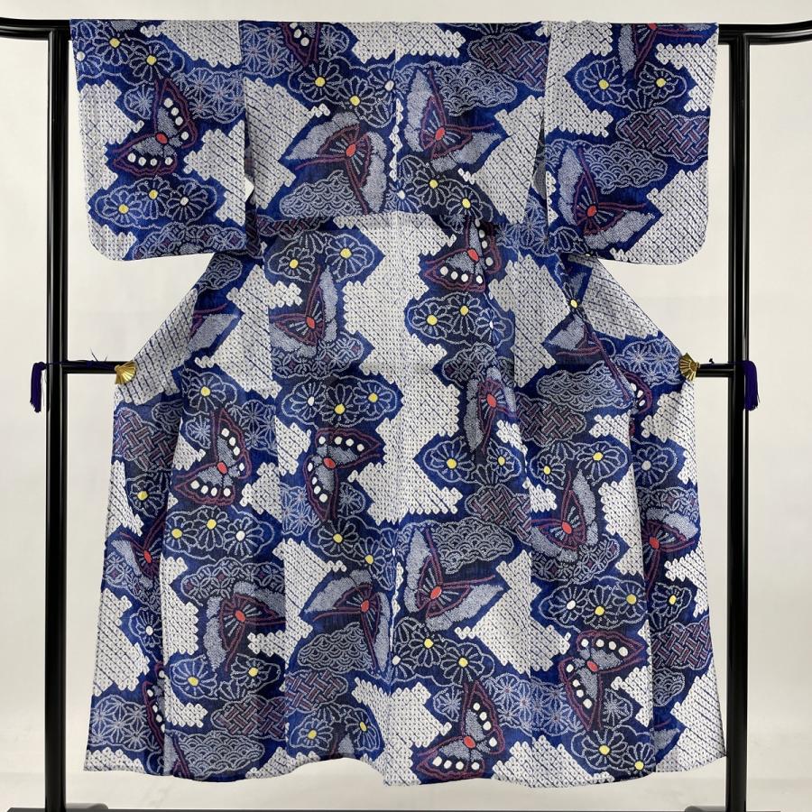 全商品オープニング価格特別価格 浴衣 名品 絞り浴衣 蝶 有職文様 総絞り 青 身丈148 5cm 裄丈62cm S 綿 お気にいる Www Technet 21 Org