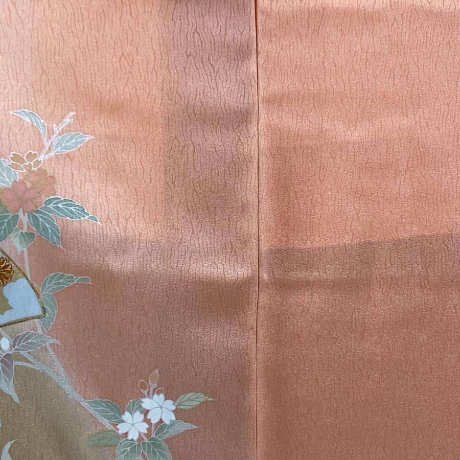 バーゲンで 雪輪 秀品 美品 訪問着 草花 【中古】 正絹 S 63cm 156.5cm 袷 ピンク 染め分け 金彩 - 和服