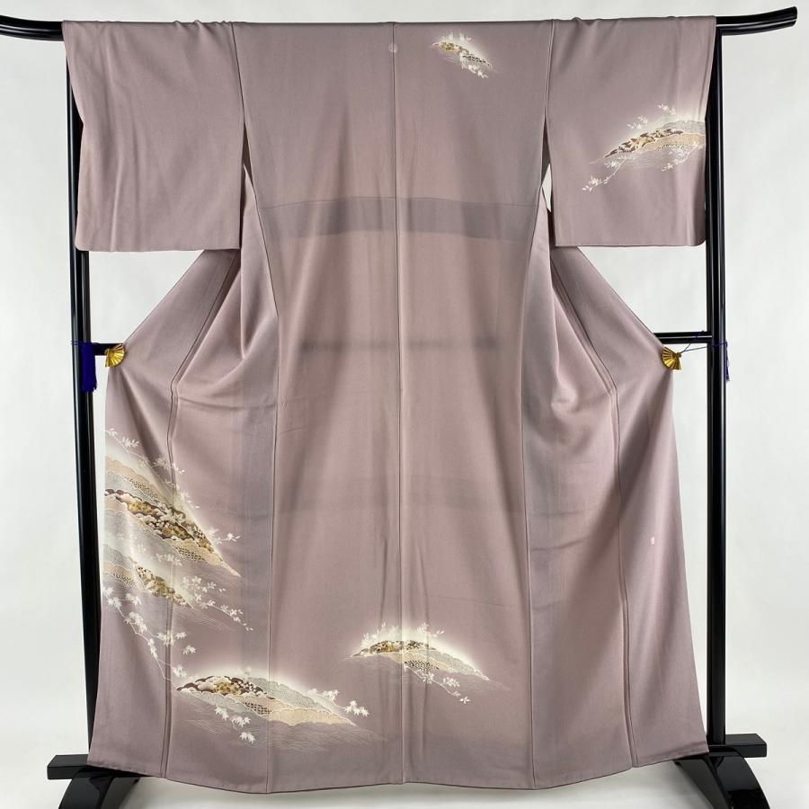 付下げ 秀品 落款あり やまと 一つ紋 70 Offアウトレット 雪輪 波 金彩 縮緬 袷 中古 M 正絹 66 5cm 薄紫 162cm