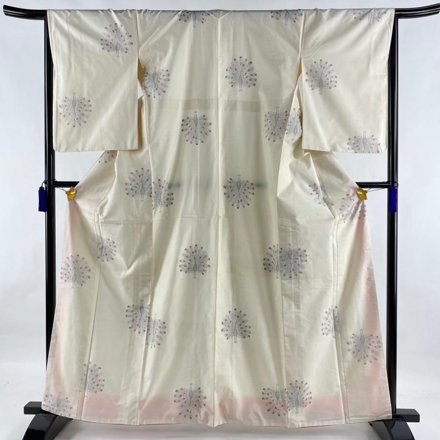 紬 美品 秀品 孔雀 クリーム 袷 161cm 66.5cm M 正絹 中古 :1000029022631:リユースセレクトショップバイセル