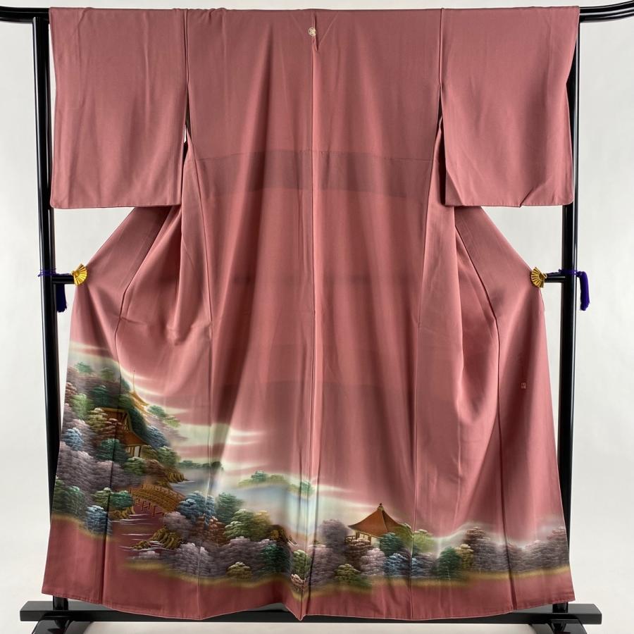 色留袖 美品 優品 落款あり 一つ紋 タイムセール 風景 建物 金彩 61 5cm S ピンク 正絹 156cm 袷 ぼかし