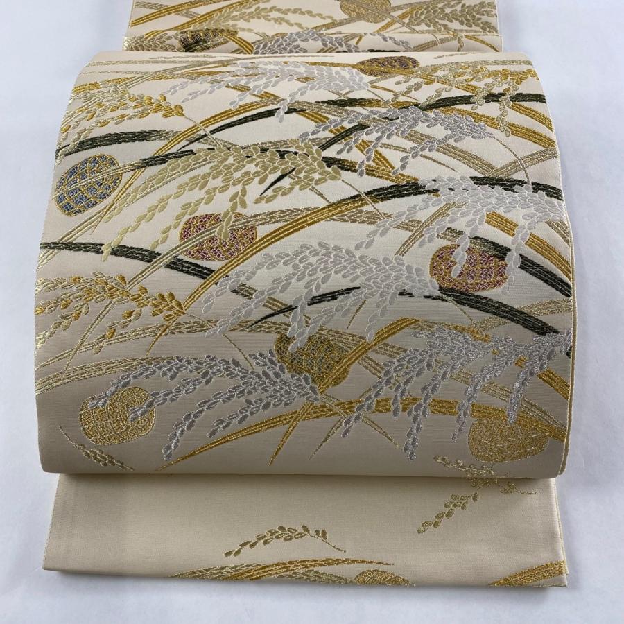 袋帯 美品 名品 稲穂 米俵 六通 金銀糸 中古 最大60 Offクーポン ベージュ 正絹
