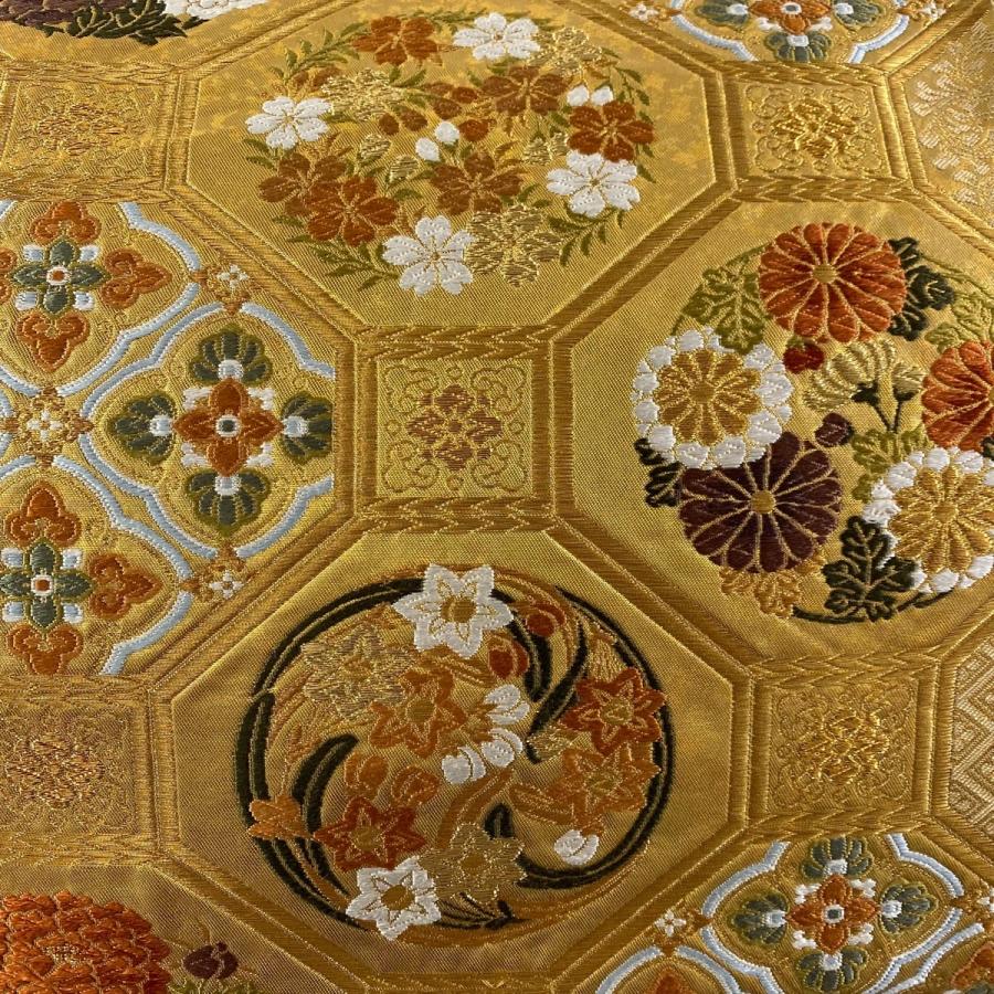 市場 袋帯 美品 落款あり 河合美術織物 逸品 華文 草花