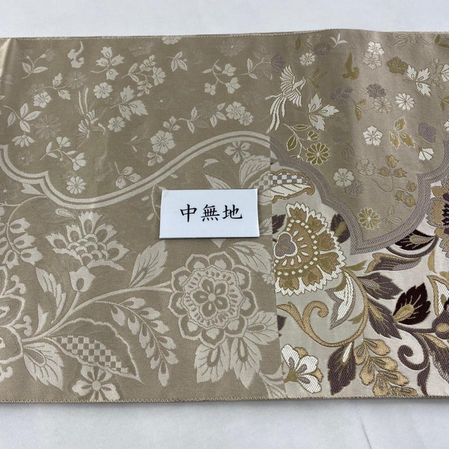 西陣袋帯 未使用 六通 唐織り ホワイト系薄紫 金糸箔 菊 梅 美品 働く